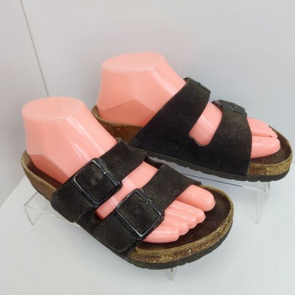 🐞Birkenstock Brown Mocha Suede Leather Arizona Slip On Sandals Size 5.5 - Picture 5 of 12